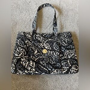 Stylish Black and White Quilted Tote Bag